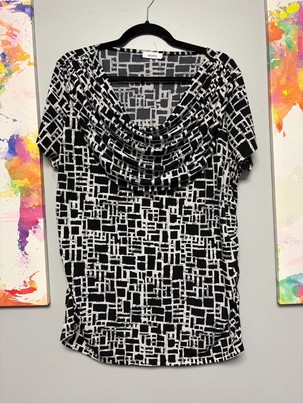 Ricki's Black & White Geometric Cowl-Neck Top